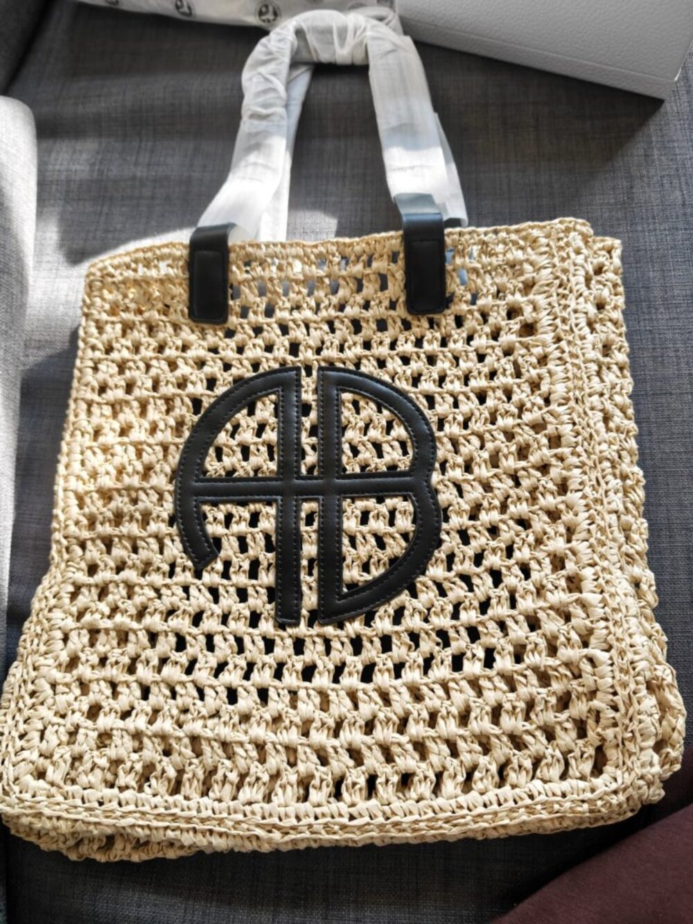 Anine Bing Large Rio Woven Tote Bag Beige Natural